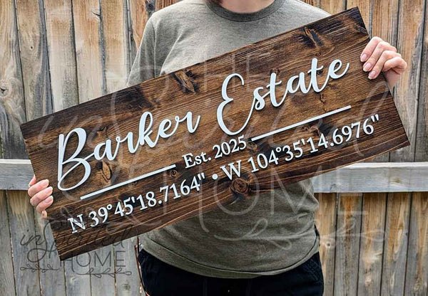 Personalized Coordinates Wood Sign