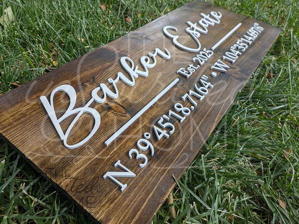 Personalized Coordinates Wood Sign