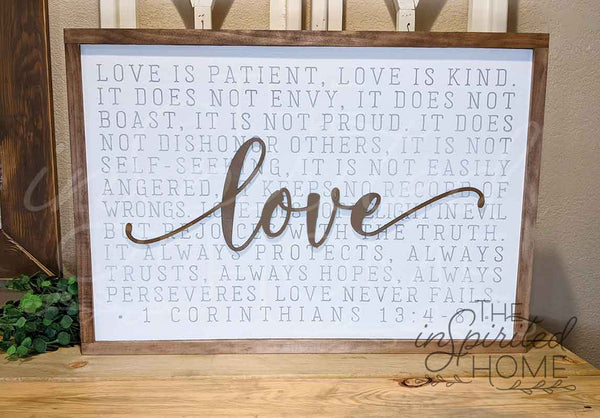 Love is Patient Love is Kind  - 1 Corinthians 13 Sign