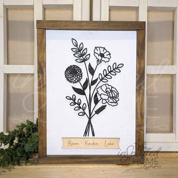Birth Flower Sign, Custom Flower Bouquet Wall Decor, Gift for Mom, Gift for Grandma, Custom Flower Wall Art