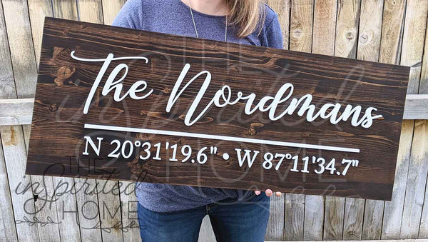 Personalized Coordinates Wood Sign, Latitude Longitude, Compass GPS Coordinate, Backyard Wood Sign, Custom Family Name, Unique Location Sign, Closing Gift, Real Estate Present