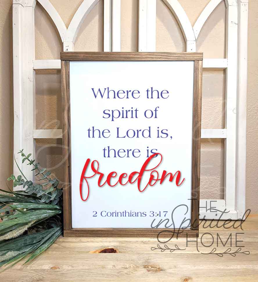 Christian Summer Decor - Where the Spirit of the Lord is Sign - Red White and Blue Framed Sign 