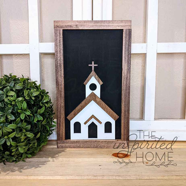 Rustic Church on Wood - Wood Church Sign -  Wood Church Decor