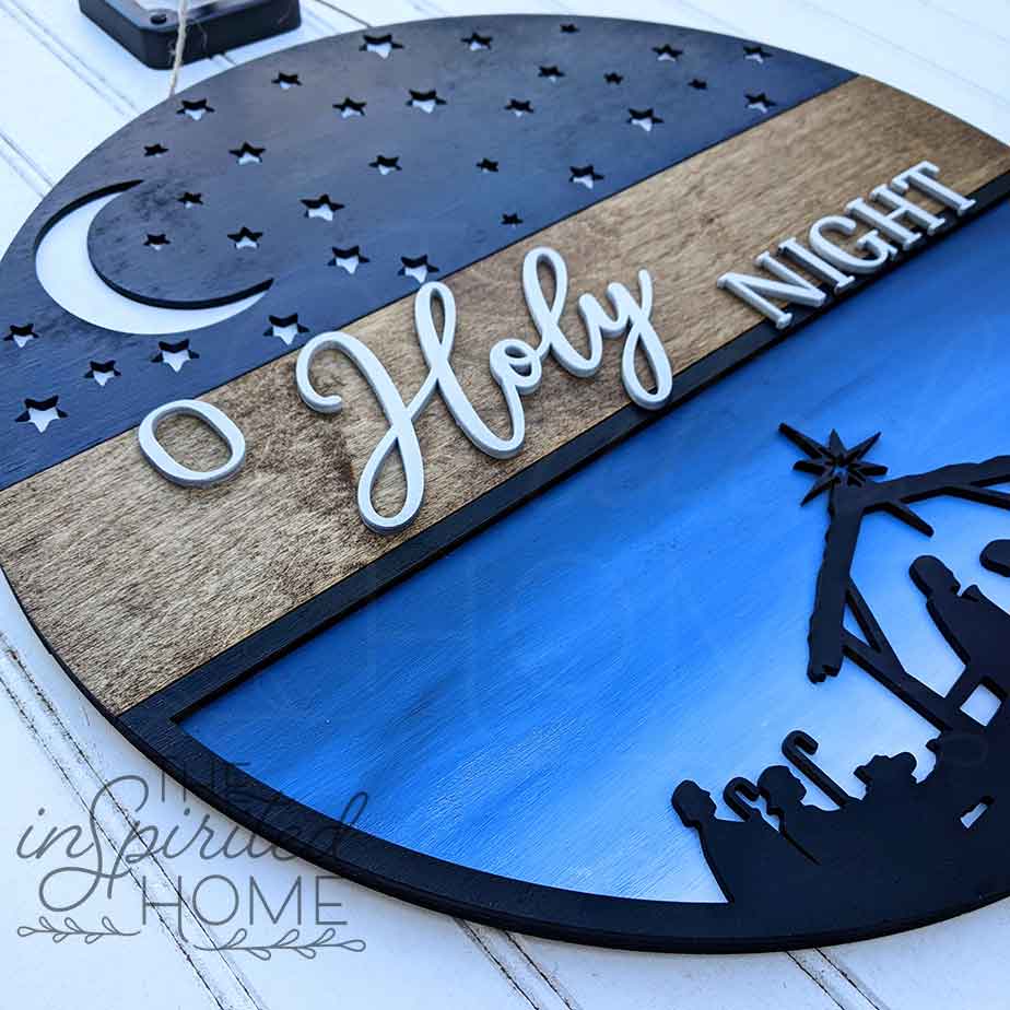 Oh Holy Night with Nativity, 11x11 inch Wood Sign