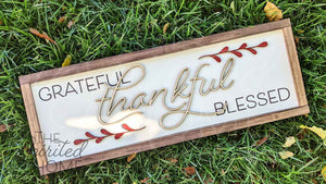 Thankful Grateful Blessed Sign - Christian Fall Decor - Christian Thanksgiving Decor - Grateful Thankful Blessed Wooden Sign - Thanksgiving Decor