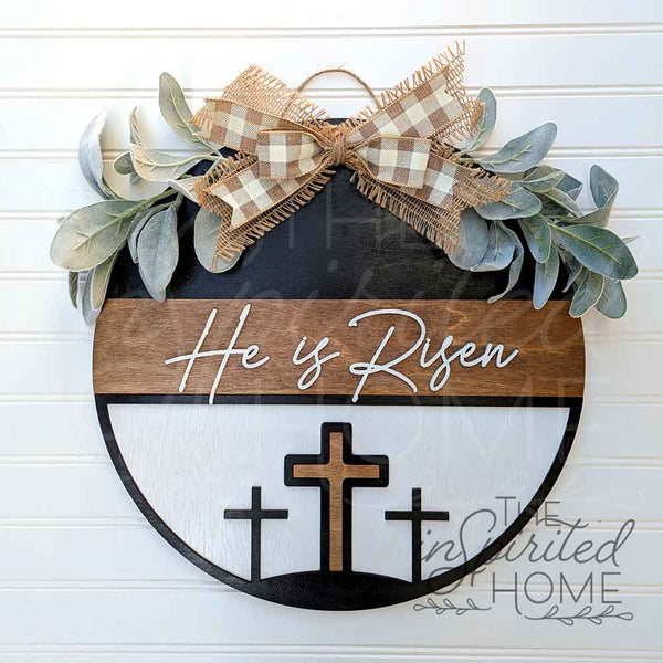 He is Risen Door Hanger - Christian Easter Door Sign - Easter Cross Sign - He is Risen Porch Decor