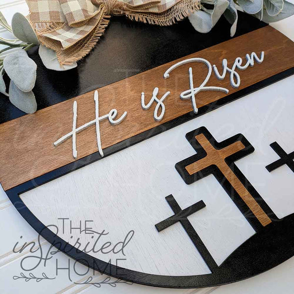 He is Risen Door Hanger - Christian Easter Door Sign - Easter Cross Sign - He is Risen Porch Decor