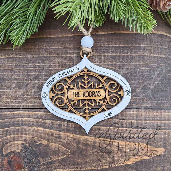 Ornate Snowflake Last Name Personalized Ornament