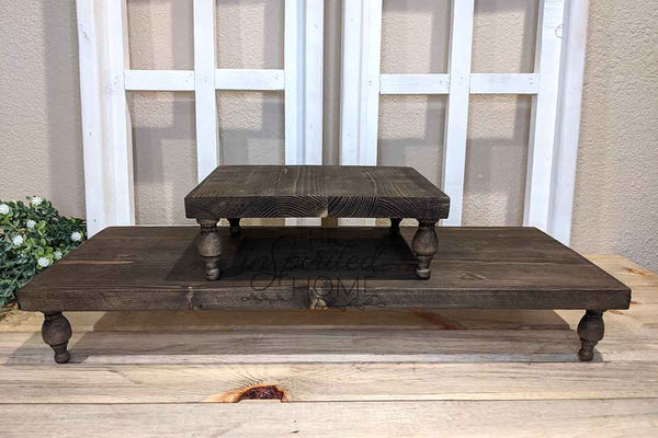 Wood two tier tray, tiered wooden riser, kitchen pedestal, bathroom wood stand, tray centerpiece, farmhouse kitchen tray, tiered stand