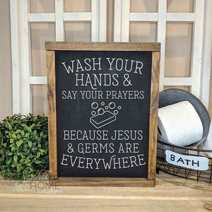 Kids Bathroom Sign • Jesus and Germs Sign • Germs Are Everywhere • Wash Your Hands Sign • Say Your Prayers Décor
