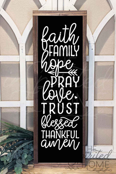 Faith Family Hope Pray Love Trust Blessed Thankful Amen - Wood Wall Art