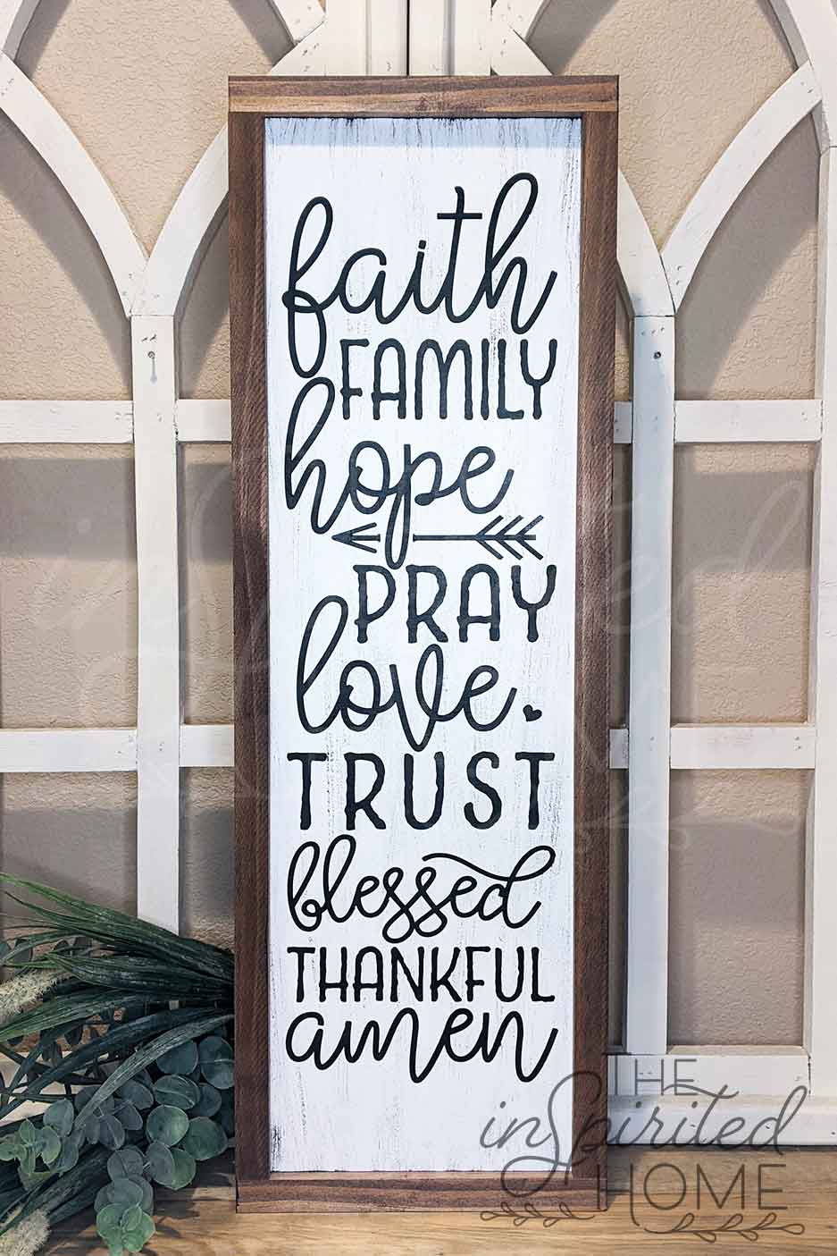 Faith Family Hope Pray Love Trust Blessed Thankful Amen - Wood Wall Art