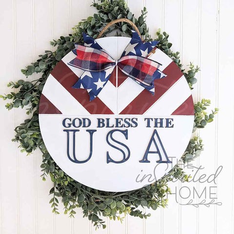 God Bless The USA Patriotic Round Sign