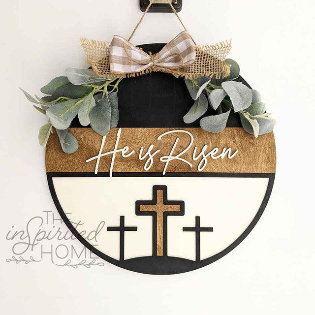 He is Risen Door Hanger - Christian Easter Door Sign - Easter Cross Sign - He is Risen Porch Decor