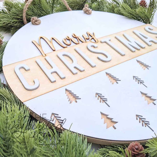 Merry Christmas in Natural Tones - Christmas Door Hanger