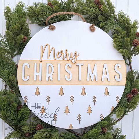 Merry Christmas in Natural Tones - Christmas Door Hanger