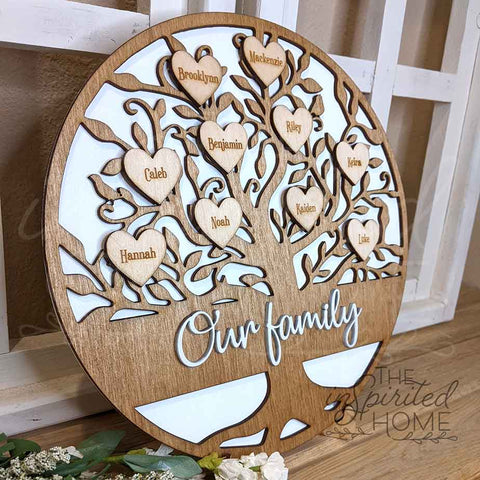 Family Hearts Tree Sign, Custom Family Tree Sign, Mother's Day Gift, Father's Day Gift, Personalized Family Wooden Sign