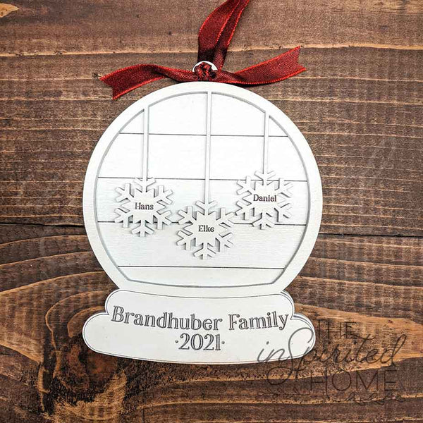 Snow Globe Ornament with Personalized Snowflakes - White