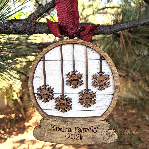 Snow Globe Ornament with Personalized Snowflakes