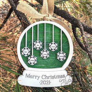 Snow Globe Ornament with Personalized Snowflakes (Green)
