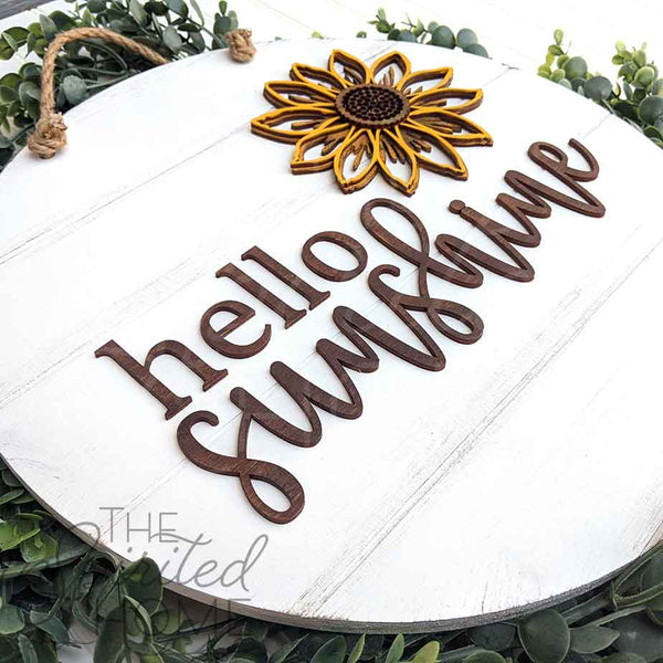 Hello Sunshine Sunflower - Shiplap Door Hanger