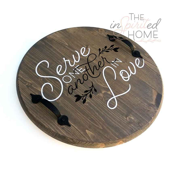Decorative Wood Serving Tray with Handles - Galatians 5:13 