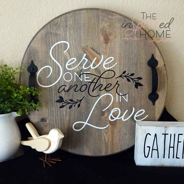 Decorative Wood Serving Tray with Handles - Galatians 5:13 